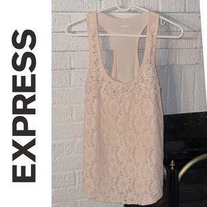 Express Lace Tank Top with Beaded Accents - Blush Pink